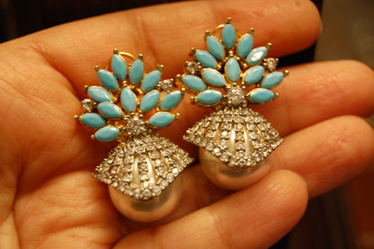 PEARL EARRINGS WITH FEROZY STONES