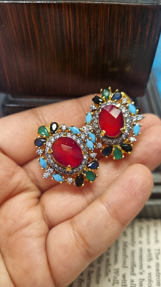 MULTI RED STONE EARRINGS
