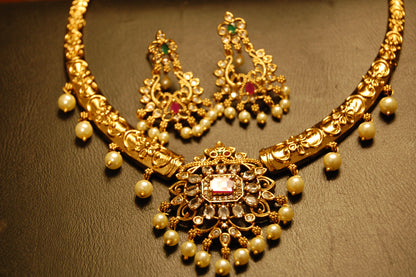 SOUTH INDIAN NECKLACE SET IN RED