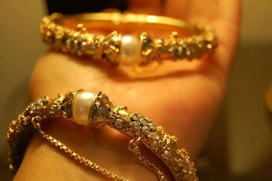 PAIR OF ZIRCON & PEARL BANGLES