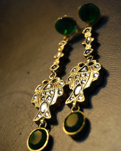 TRADITIONAL FISH STYLE EARRINGS IN KUNDAN & GREEN