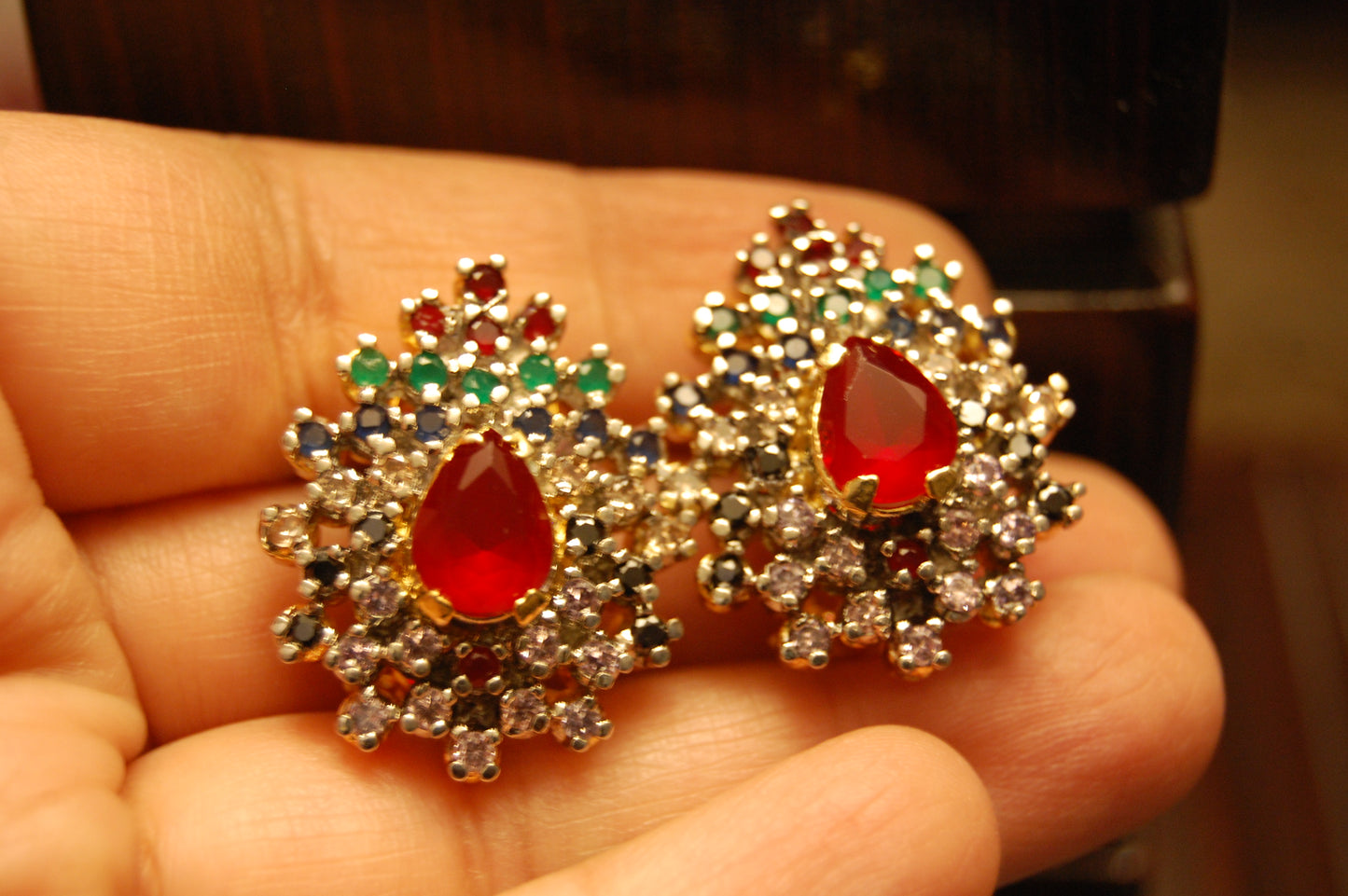 RED MULTI ZIRCON EARRINGS