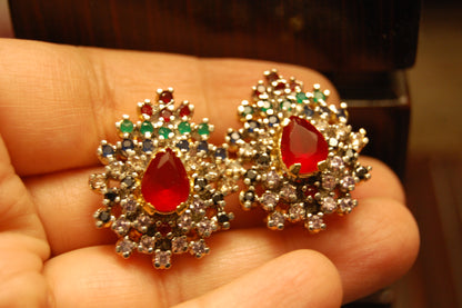 RED MULTI ZIRCON EARRINGS