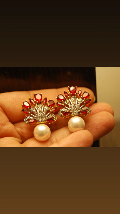 RED EARRINGS WITH PEARLS