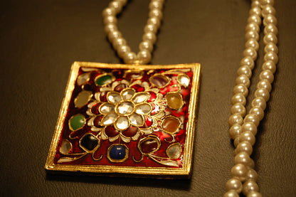 GORGEOUS MALA IN RED MEENA & MULTI STONES