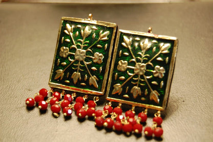 GREEN MEENA EARRINGS WITH RED
