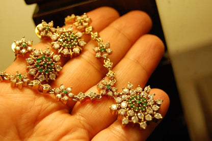 SOUTH INDIAN NECKLACE SET IN GREEN & ZIRCON