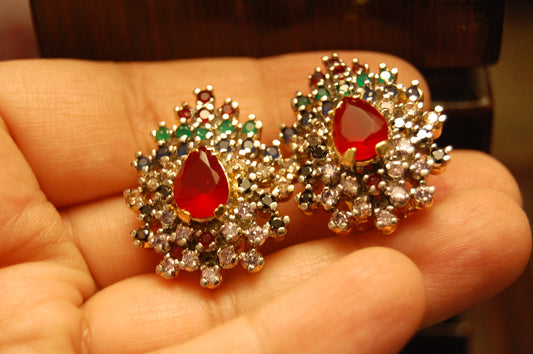 RED MULTI ZIRCON EARRINGS