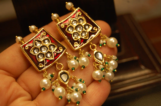 RED MEENA & KUNDAN EARRINGS