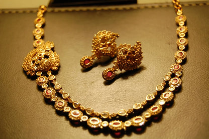 ELEGANT RED PEACOCK SOUTH INDIAN NECKLACE SET