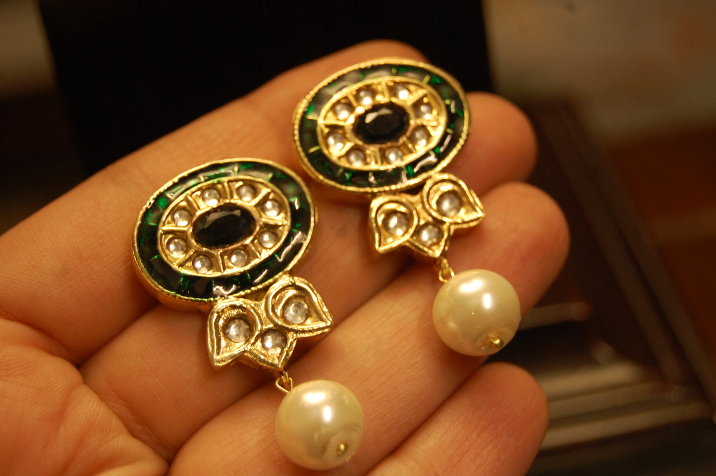 BLUE & GREEN KUNDAN MEENA EARRINGS