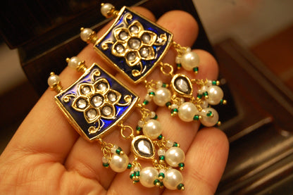 BLUE MEENA & KUNDAN EARRINGS