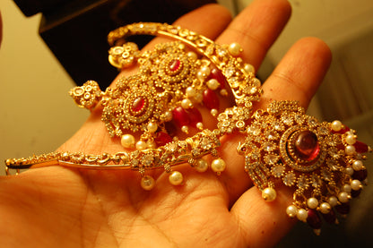 SOUTH INDIAN NECKLACE SET IN RED & ZIRCON