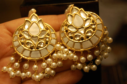 MOTHER OF PEARL, KUNDAN & PEARLS EARRINGS