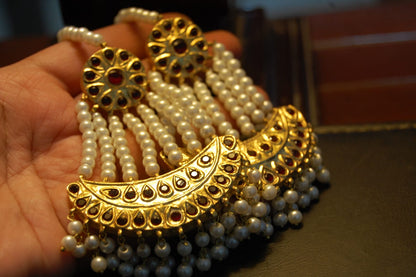 JHOOMAR STYLE EARRINGS IN PEARLS & RED