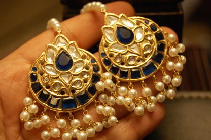 BLUE KUNDAN & PEARLS EARRINGS