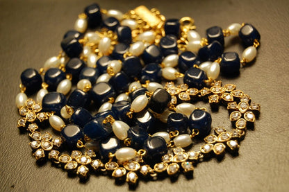 PEARL & BLUE MALA WITH ZIRCON STRING