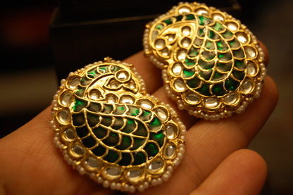 GREEN KUNDAN & MEENA PAISLEY EARRINGS