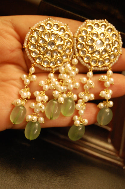 ELEGANT KUNDAN EARRINGS WITH JADE & PEARLS