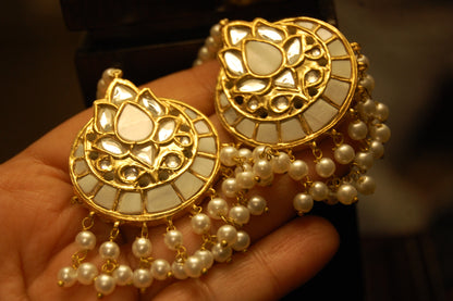 MOTHER OF PEARL, KUNDAN & PEARLS EARRINGS