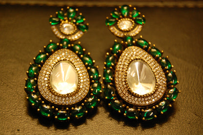 GREEN POLKI KUNDAN EARRINGS