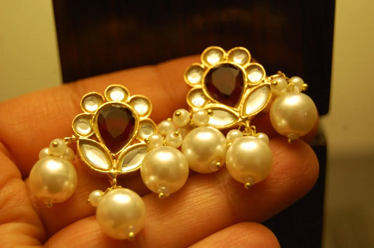RED & PEARL KUNDAN EARRINGS