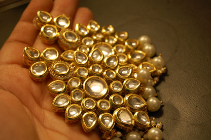 INDIAN POLKI KUNDAN EARRINGS WITH RED