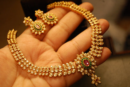 SOUTH INDIAN PEARL NECKLACE SET IN ZIRCON