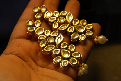 INDIAN POLKI KUNDAN EARRINGS WITH PEARL DROP