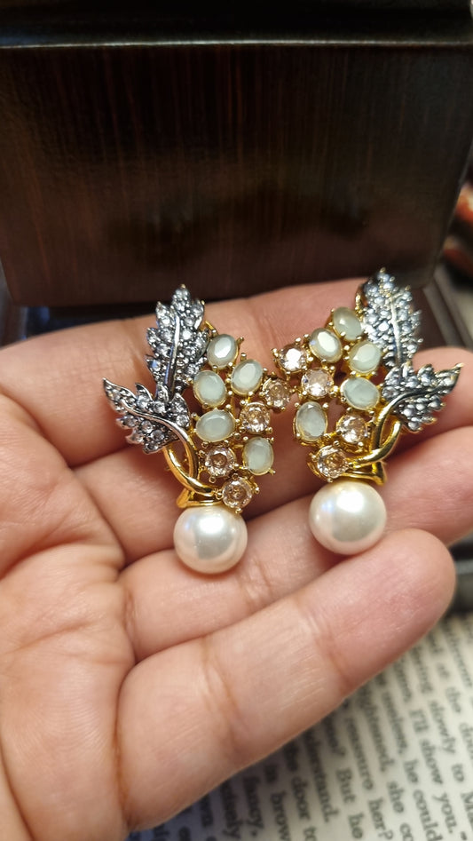 JADE GREEN & ZIRCON EARRINGS
