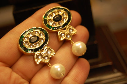 BLUE & GREEN KUNDAN MEENA EARRINGS