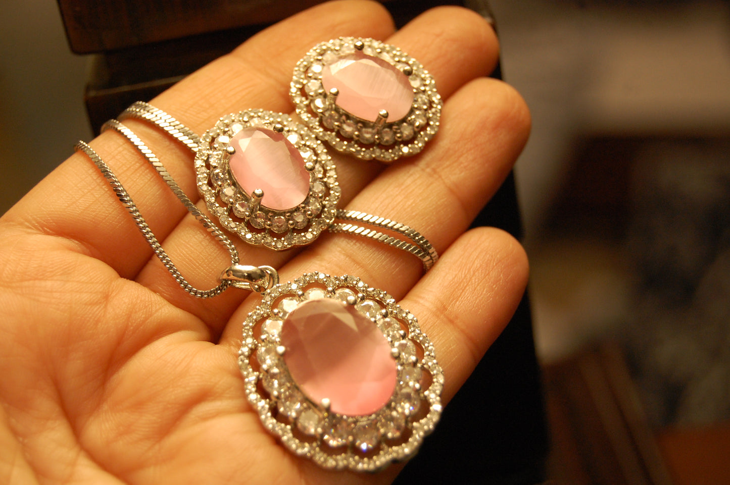PINK PENDENT SET IN ZIRCONS
