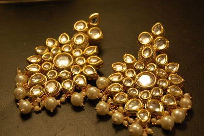 INDIAN POLKI KUNDAN EARRINGS WITH RED