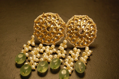 ELEGANT KUNDAN EARRINGS WITH JADE & PEARLS