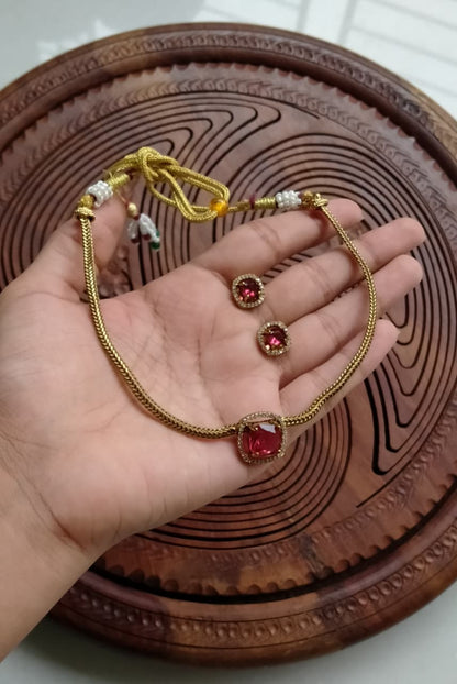 DELICATE RED & ZIRCON NECKLACE SET