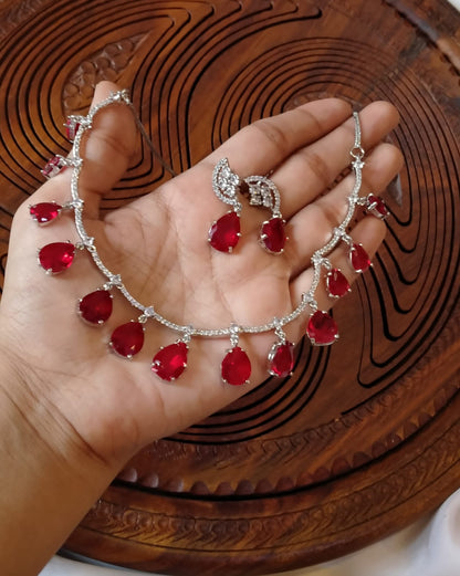 ELEGANT AMERICAN DIAMOND SET WITH RUBY RED