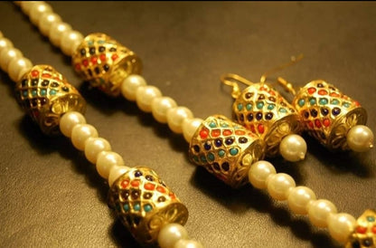 GORGEOUS DHOLKI MALA & EARRINGS IN NAURATAN
