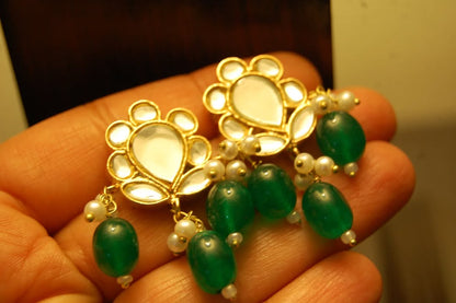 GREEN KUNDAN EARRINGS