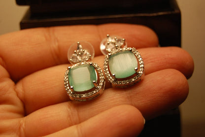 ELEGANT ZIRCON & JADE GREEN EARRINGS
