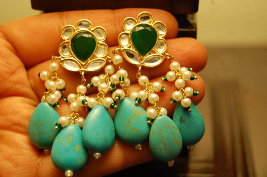 FEROZA & GREEN KUNDAN EARRINGS