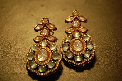 JADE GREEN POLKI KUNDAN EARRINGS