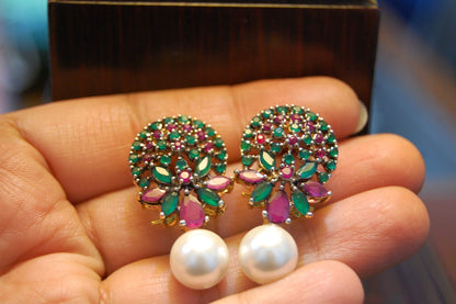RED, GREEN  & PEARL EARRINGS