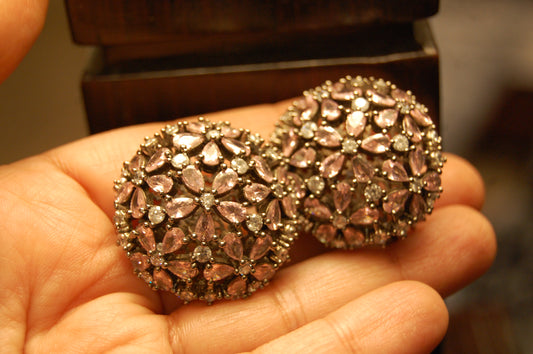 PINK ZIRCON & FLORAL EARRINGS