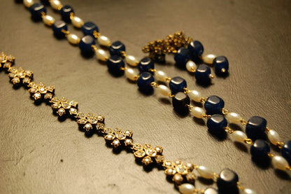 PEARL & BLUE MALA WITH ZIRCON STRING