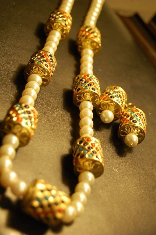 GORGEOUS DHOLKI MALA & EARRINGS IN NAURATAN