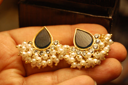 BLUE, KUNDAN & PEARL EARRINGS