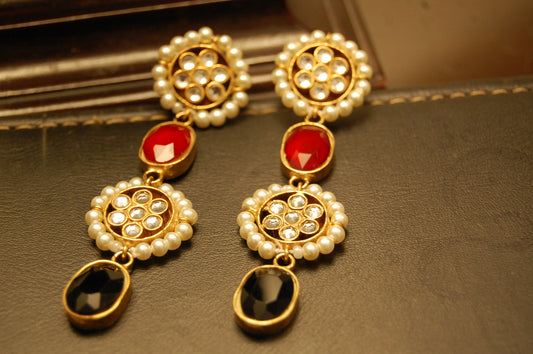 EARRING IN KUNDAN WITH RED & BLACK STONES