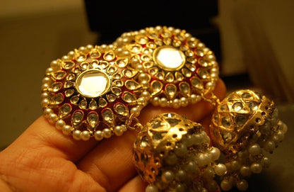 BLUE & RED MEENA & KUNDAN JHUMKAS