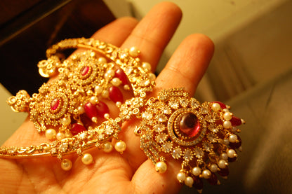 SOUTH INDIAN NECKLACE SET IN RED & ZIRCON