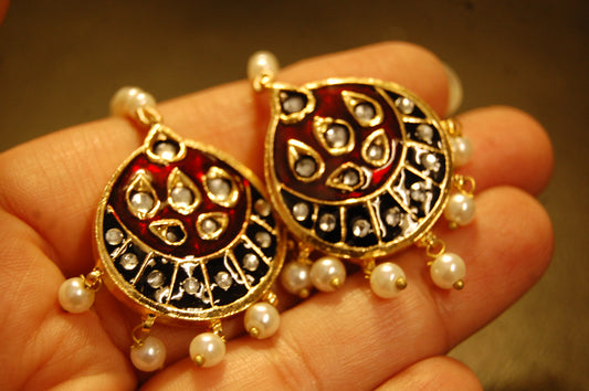 RED MEENA & KUNDAN EARRINGS